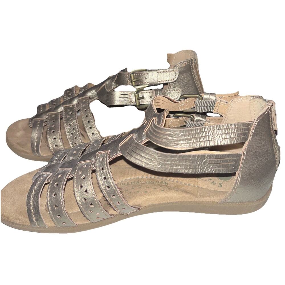 Earth Origins Women's Gold Leather Sandals Size 7 Straps Buckle & Back Zipper